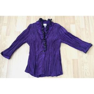 Vtg Harve Bernard Purple Blouse Ruffles Women's XL Fancy Poly/Nylon Old Money
